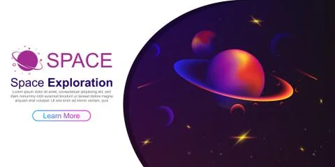 Vector space background with planet Saturn and stars. Space exploration. Grad Illustrazione stock