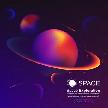 Vector space background with planet Saturn and stars. Space exploration. Grad Illustrazione stock
