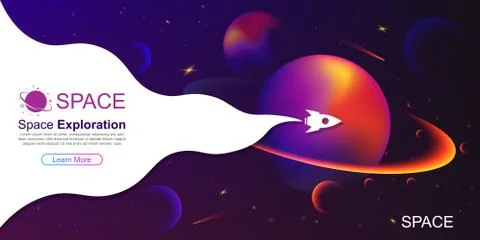 Vector space background with planets and stars. Space exploration. Gradient F Illustrazione stock