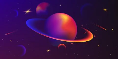 Vector space background with planets and stars. Space exploration. Gradient F Illustrazione stock