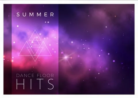 Vector space banner design with colorful purple nebula and bright stars. Stock Illustration