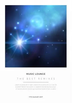 Vector space card design with bright blue nebula and white stars. Stock Illustration