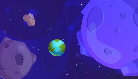 Vector space illustration of planets and asteroids Stock Illustration