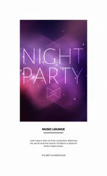 Vector space party flyer design with colorful purple nebula and bright stars. Stock Illustration