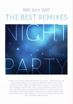 Vector space party flyer design with bright blue nebula and white stars. Stock Illustration