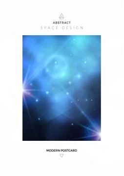Vector space postcard design with bright blue nebula and white stars. Stock Illustration