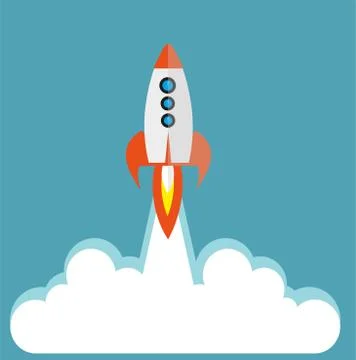 Vector Space Rocket on blue background with copy space Stock Illustration