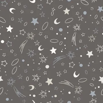 Vector space seamless pattern with planets, comets, constellations and stars Stock Illustration