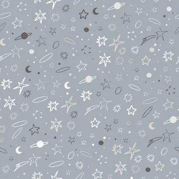 Vector space seamless pattern with planets, comets, constellations and stars Stock Illustration