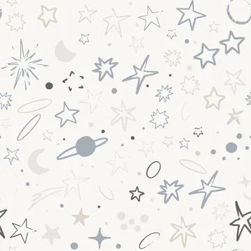 Vector space seamless pattern with planets, comets, constellations and stars Stock Illustration