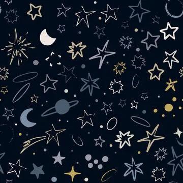 Vector space seamless pattern with planets, comets, constellations and stars イラスト素材