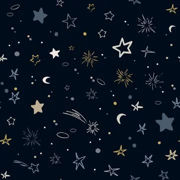 Vector space seamless pattern with planets, comets, constellations and stars 스톡 일러스트