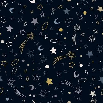 Vector space seamless pattern with planets, comets, constellations and stars Illustrazione stock