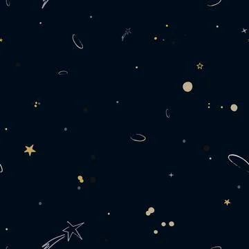 Vector space seamless pattern with planets, comets, constellations and stars Stock Illustration