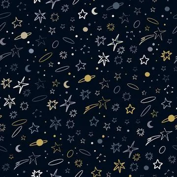 Vector space seamless pattern with planets, comets, constellations and stars イラスト素材