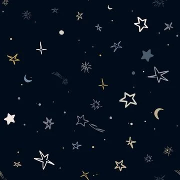 Vector space seamless pattern with planets, comets, constellations and stars Stock Illustration