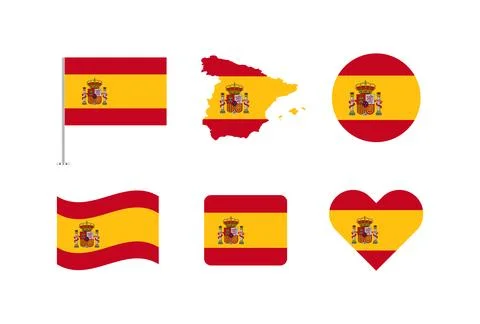 Vector Spain flag. Set of Spain Flags Collection. Stock Illustration