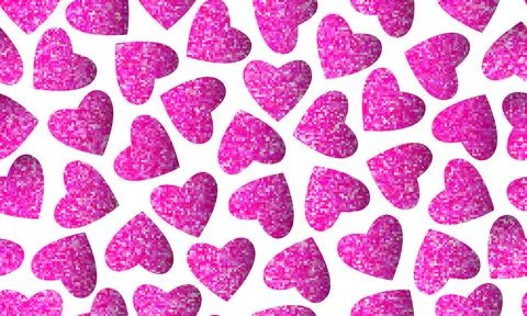 Vector sparkle bright magenta and pink shimmer hearts seamless pattern. Vecto Illustrazione stock