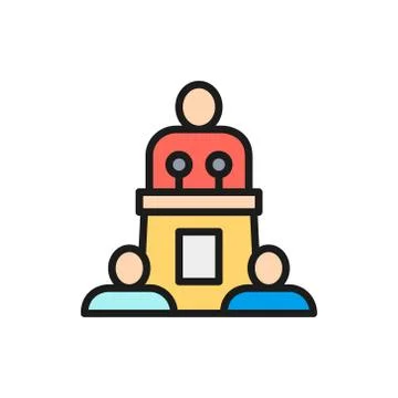 Vector speaker, training seminar, leader, politician flat color line icon. Illustrazione stock