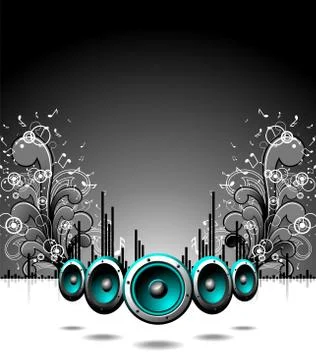 Vector speakers with grunge floral elements on a dark background. Illustrazione stock