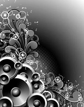 Vector speakers with grunge floral elements on a dark background. イラスト素材