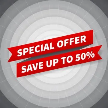 Vector special offer banner isolated on black circle background. イラスト素材