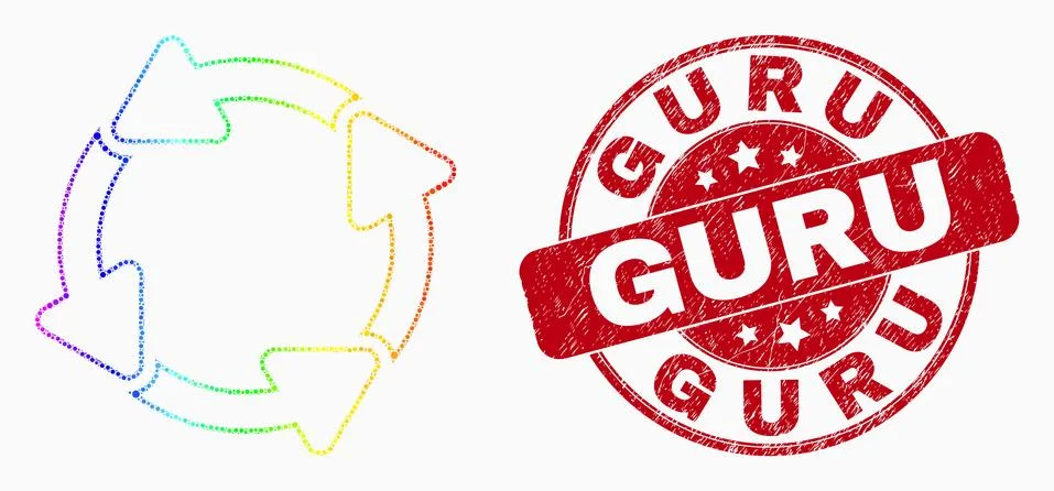 Vector Spectral Dot Circulation Arrows Icon and Grunge Guru Stamp 스톡 일러스트