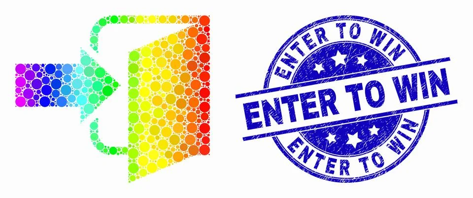 Vector Spectral Dot Exit Door Icon and Grunge Enter to Win Stamp Seal Illustrazione stock