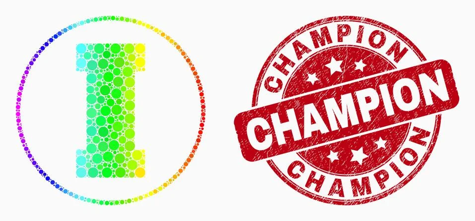 Vector Spectral Dot First Icon and Distress Champion Seal Stock Illustration