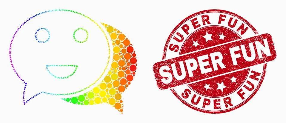 Vector Spectral Dot Happy Chat Icon and Grunge Super Fun Watermark Stock Illustration