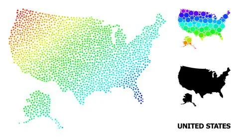 Vector Spectral Dot Map of USA and Alaska Illustrazione stock