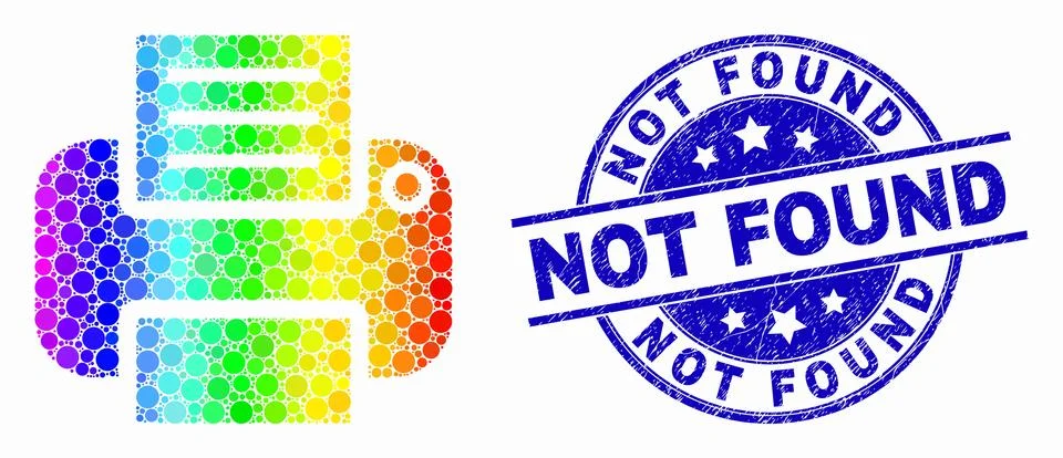 Vector Spectral Dot Printer Icon and Scratched Not Found Stamp Seal Illustrazione stock