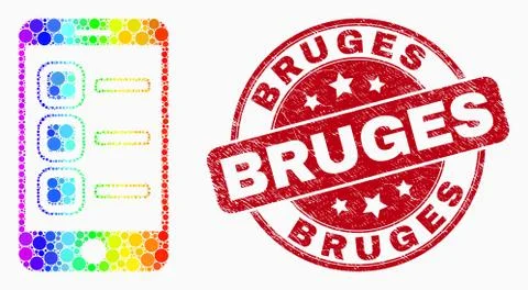 Vector Spectral Dot Smartphone Tasks Icon and Distress Bruges Stamp Seal イラスト素材