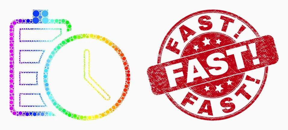 Vector Spectral Dotted Battery Charge Time Icon and Grunge Fast! Seal Illustrazione stock