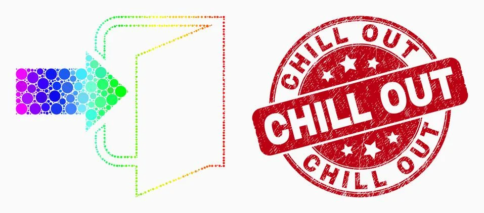 Vector Spectral Dotted Exit Door Icon and Scratched Chill Out Stamp Illustrazione stock