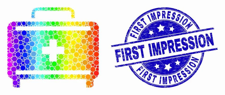 Vector Spectral Dotted First Aid Case Icon and Scratched First Impression Stamp 스톡 일러스트
