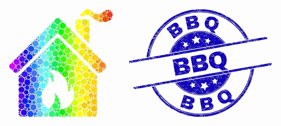 Vector Spectral Dotted Kitchen Building Icon and Distress BBQ Stamp Seal Ilustración de archivo