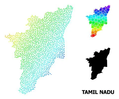 Vector Spectral Dotted Map of Tamil Nadu State 스톡 일러스트