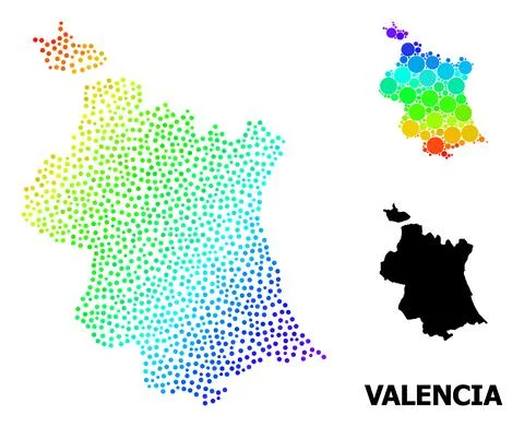 Vector Spectral Dotted Map of Valencia Province Stock Illustration