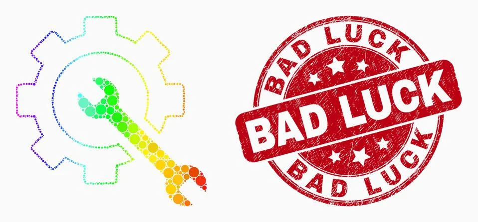 Vector Spectral Dotted Service Tools Icon and Distress Bad Luck Watermark Stock Illustration