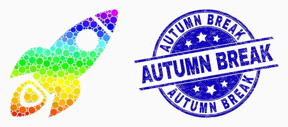 Vector Spectral Dotted Space Rocket Icon and Grunge Autumn Break Seal Illustrazione stock