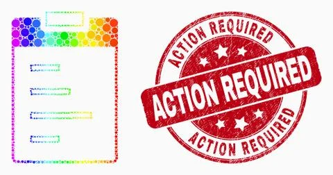 Vector Spectral Dotted Text Pad Icon and Scratched Action Required Stamp Seal Stock Illustration