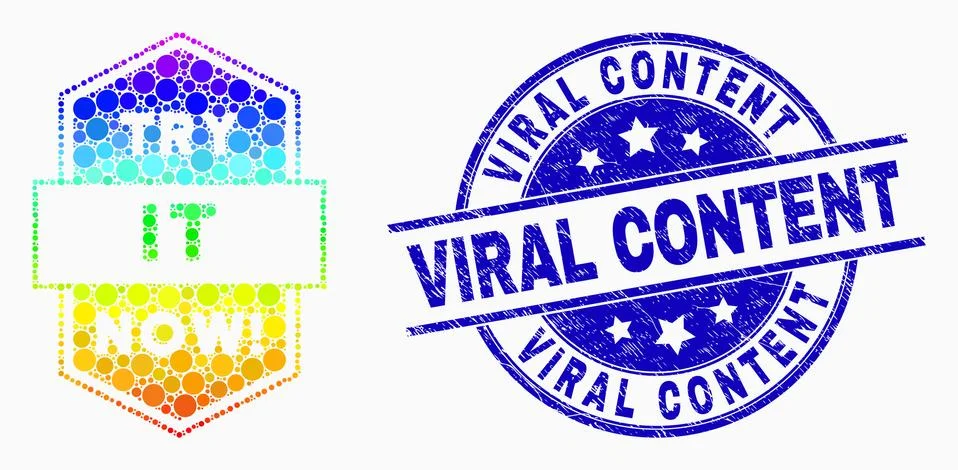 Vector Spectral Dotted Try It Now Stamp Icon and Distress Viral Content Stamp Stock Illustration