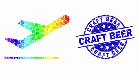 Vector Spectral Pixel Airplane Takeoff Icon and Distress Craft Beer Stamp Seal Stock-Illustration