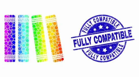 Vector Spectral Pixel Books Icon and Distress Fully Compatible Stamp Seal Stock Illustration