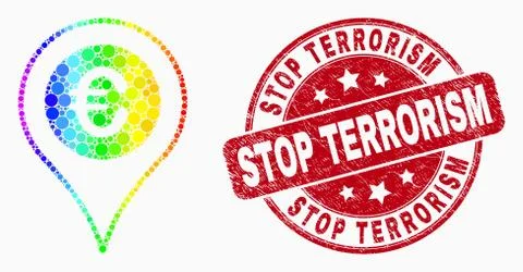 Vector Spectral Pixel Euro Map Marker Icon and Distress Stop Terrorism Watermark イラスト素材
