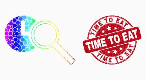 Vector Spectral Pixel Find Time Icon and Distress Time to Eat Stamp Illustrazione stock