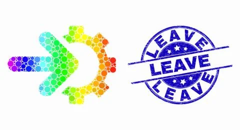 Vector Spectral Pixel Integration Gear Icon and Grunge Leave Watermark Stock Illustration