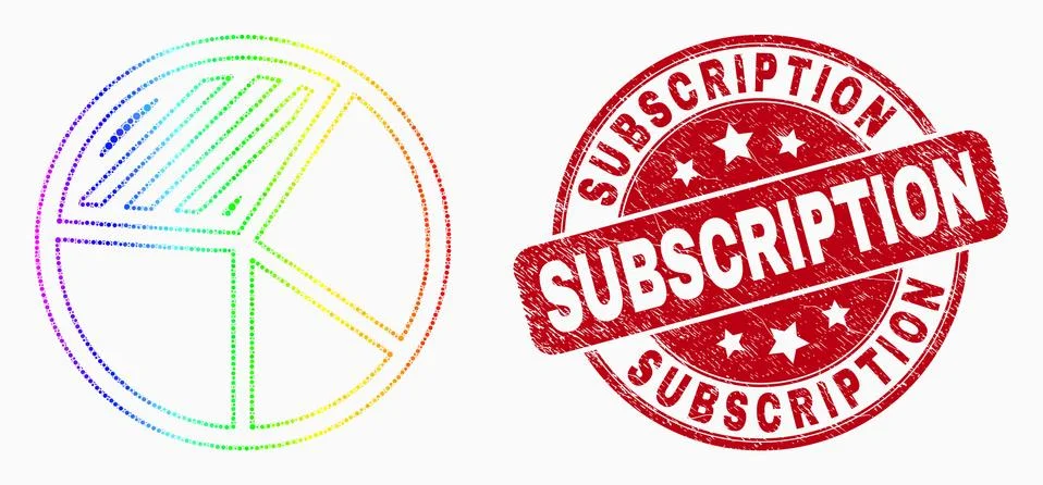 Vector Spectral Pixel Pie Chart Icon and Grunge Subscription Stamp Seal Stock Illustration