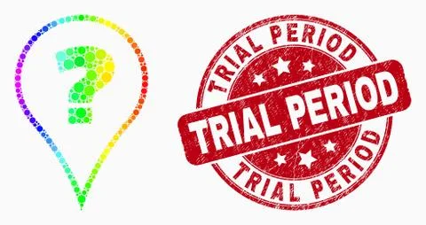 Vector Spectral Pixel Question Icon and Scratched Trial Period Stamp Stock Illustration